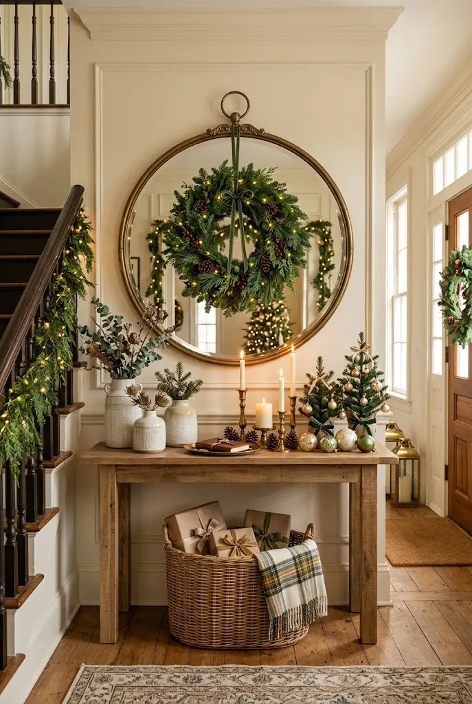 29 Christmas Entryway Decor Ideas with Greenery, Lights, and Seasonal Charm